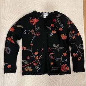 Floral Embroidered Black Cardigan